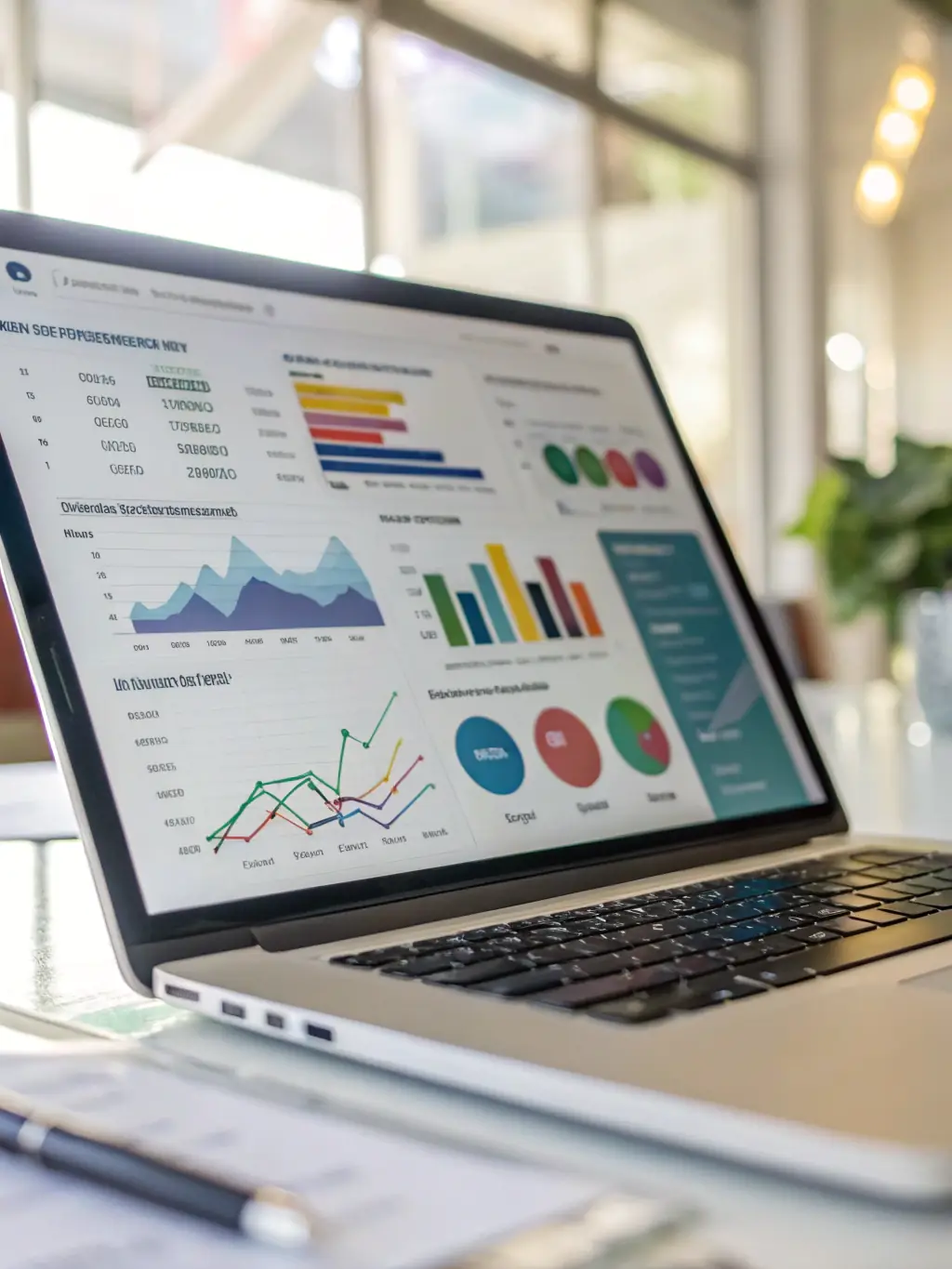 A close-up shot of a data analytics dashboard displaying high conversion rates and positive performance metrics.